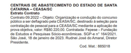 Concurso CEASA SC: banca contratada!