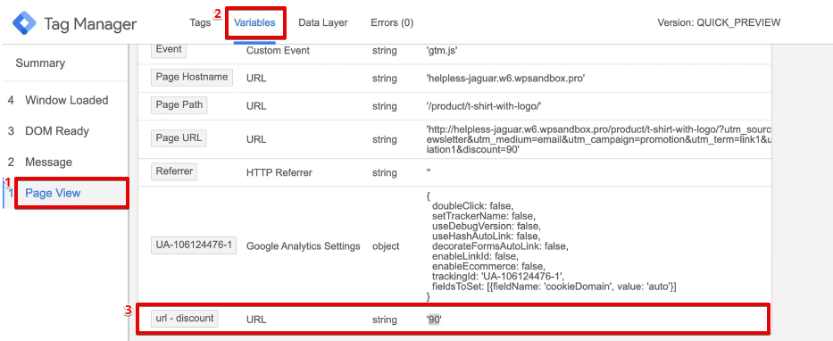 Accessing the URL discount parameter from the Google Tag Manager extension on the website