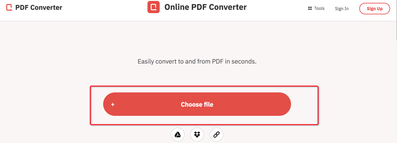 the conversion page of Online PDF converter