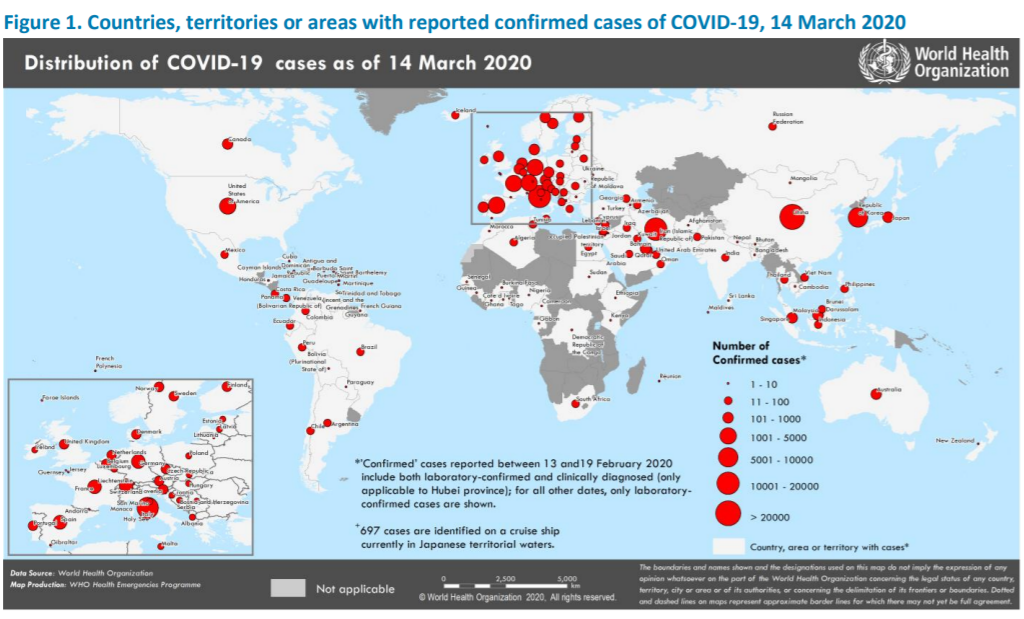 countries with reported confirmed of coronavirous 14-march-2020