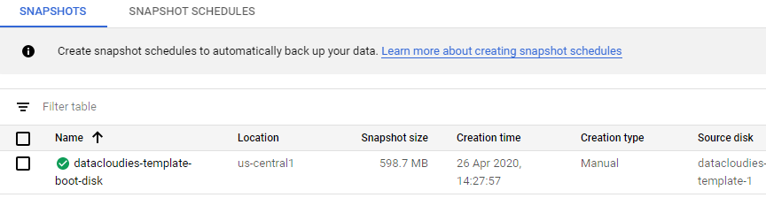 datacloudies snapshot gce