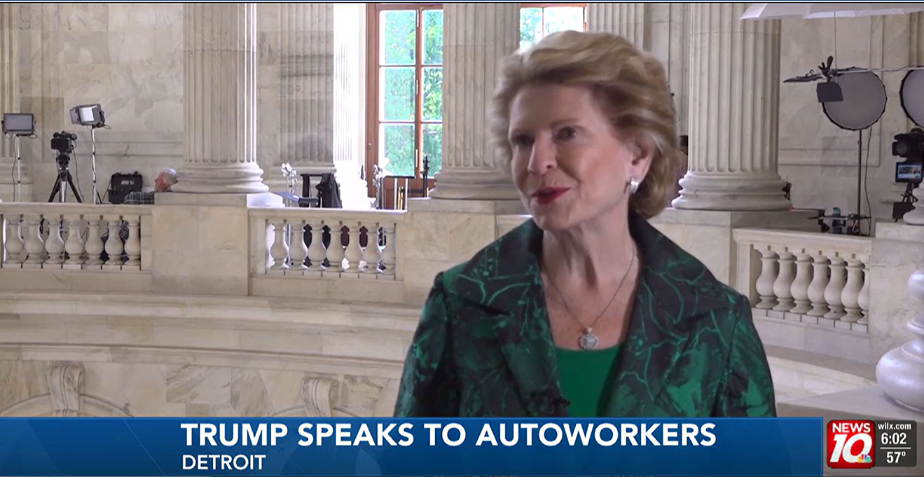 News 10 clip of Senator Stabenow talking about Trump speaking to the autoworkers 