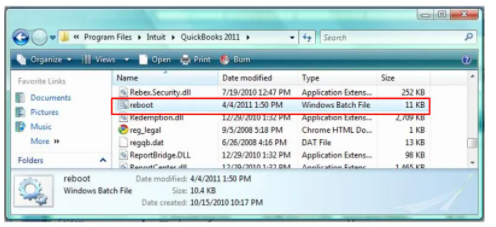 Run The “reboot.bat” File to resolve the QuickBooks Error 80029c4a