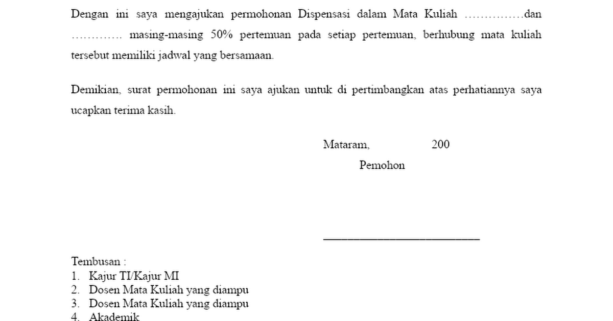 Surat Permohonan Dispensasi Kuliahdoc Google Drive