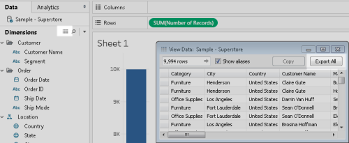 Export Data from Tableau: From the View