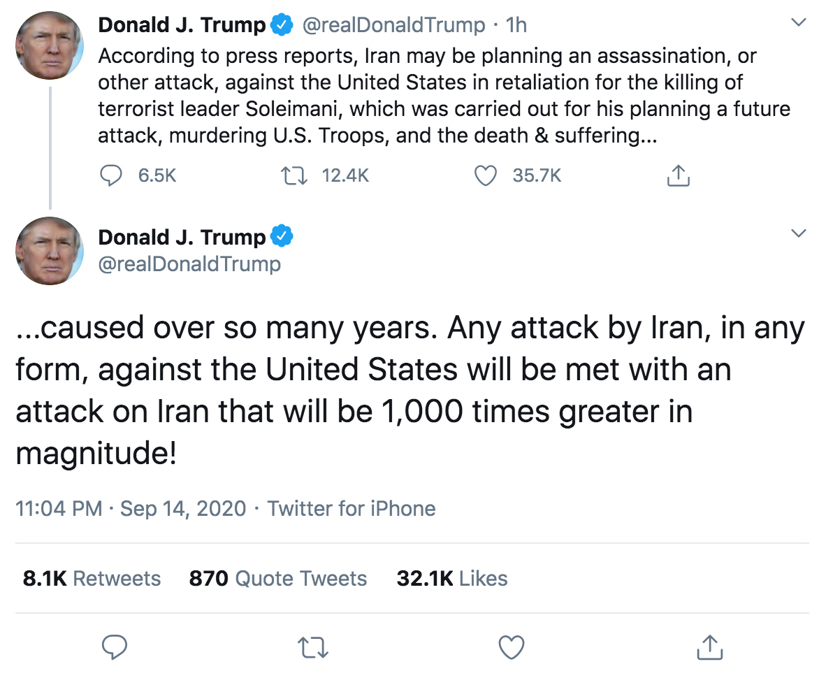 Trump threatens to strike Iran '1,000 times' harder amid claims regime is  plotting to assassinate US ambassador