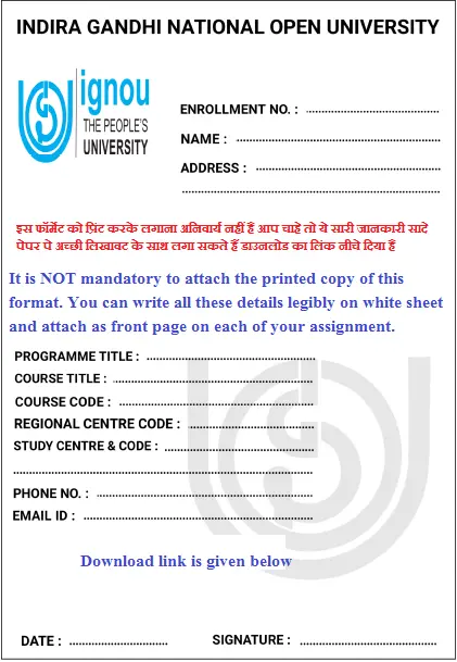 assignment first page format ignou