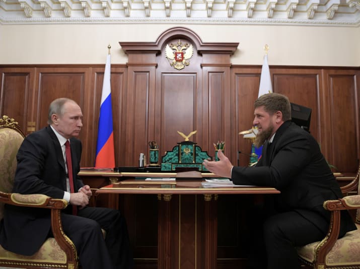 Putin meets with Chechnya's leader, Ramzan Kadyrov, at the Kremlin.