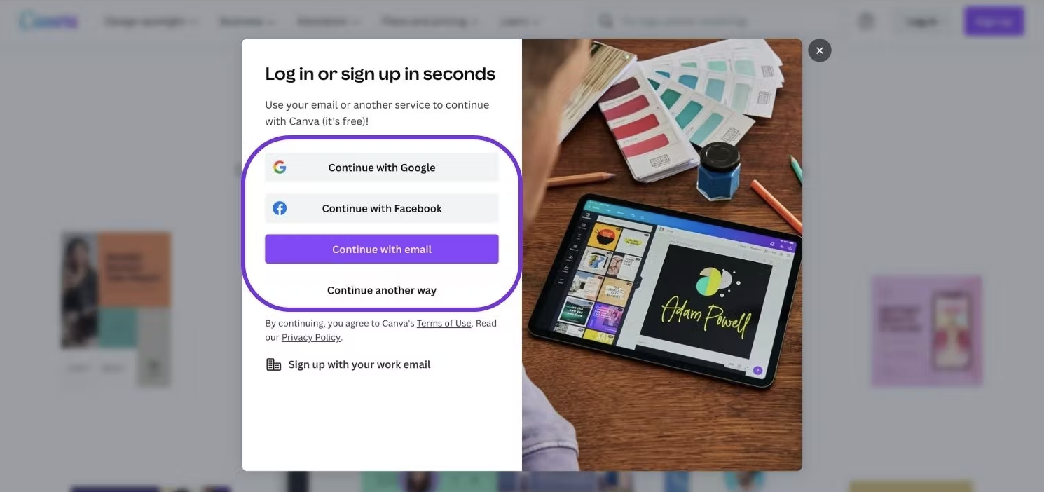 future of customer onboarding_canva sign up options