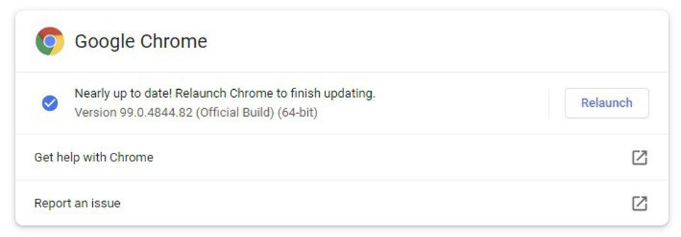 Khởi động lại Chrome để hoàn tất cập nhật, thông báo trên màn hình