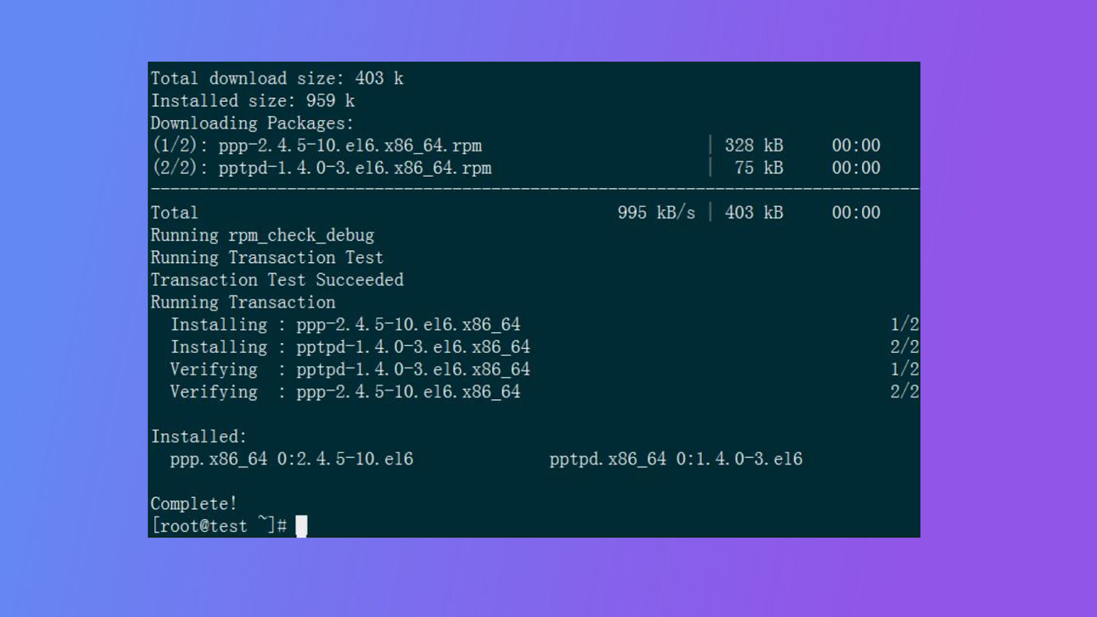 Install PPTP VPN command