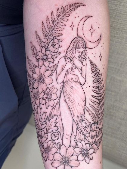 Peony Flower And Lady Tattoo 