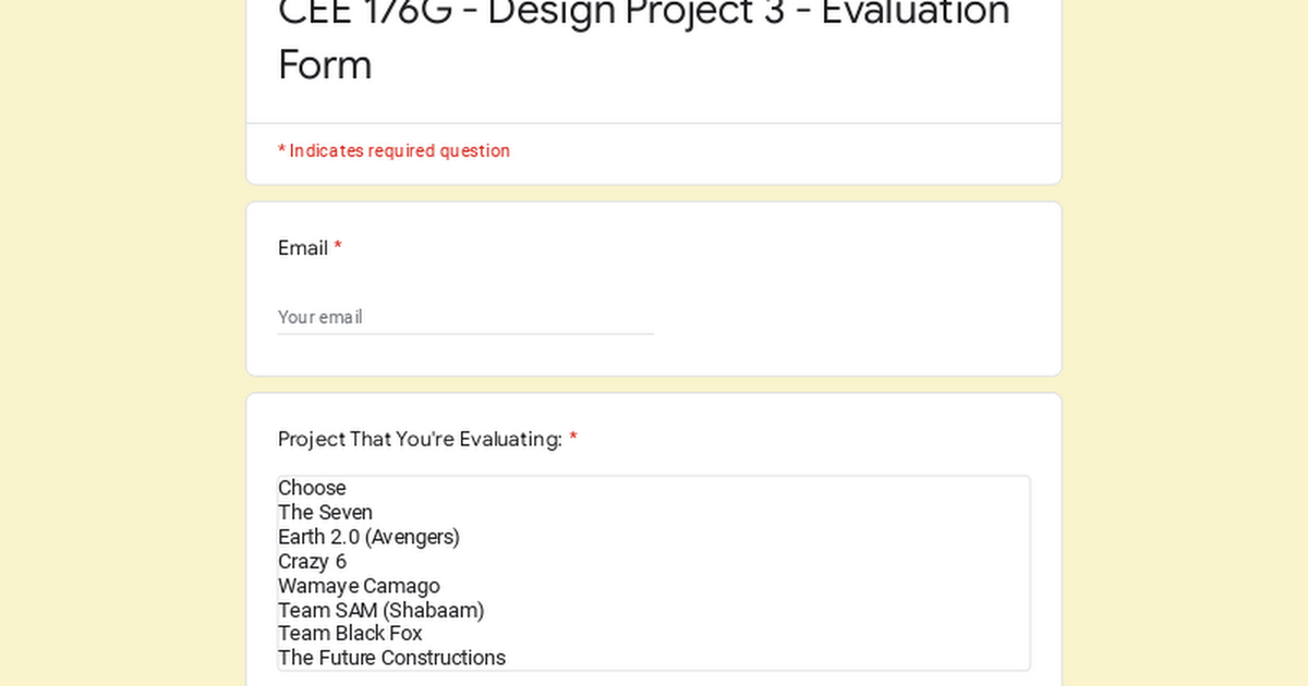 CEE 176G - Design Project 3 - Evaluation Form