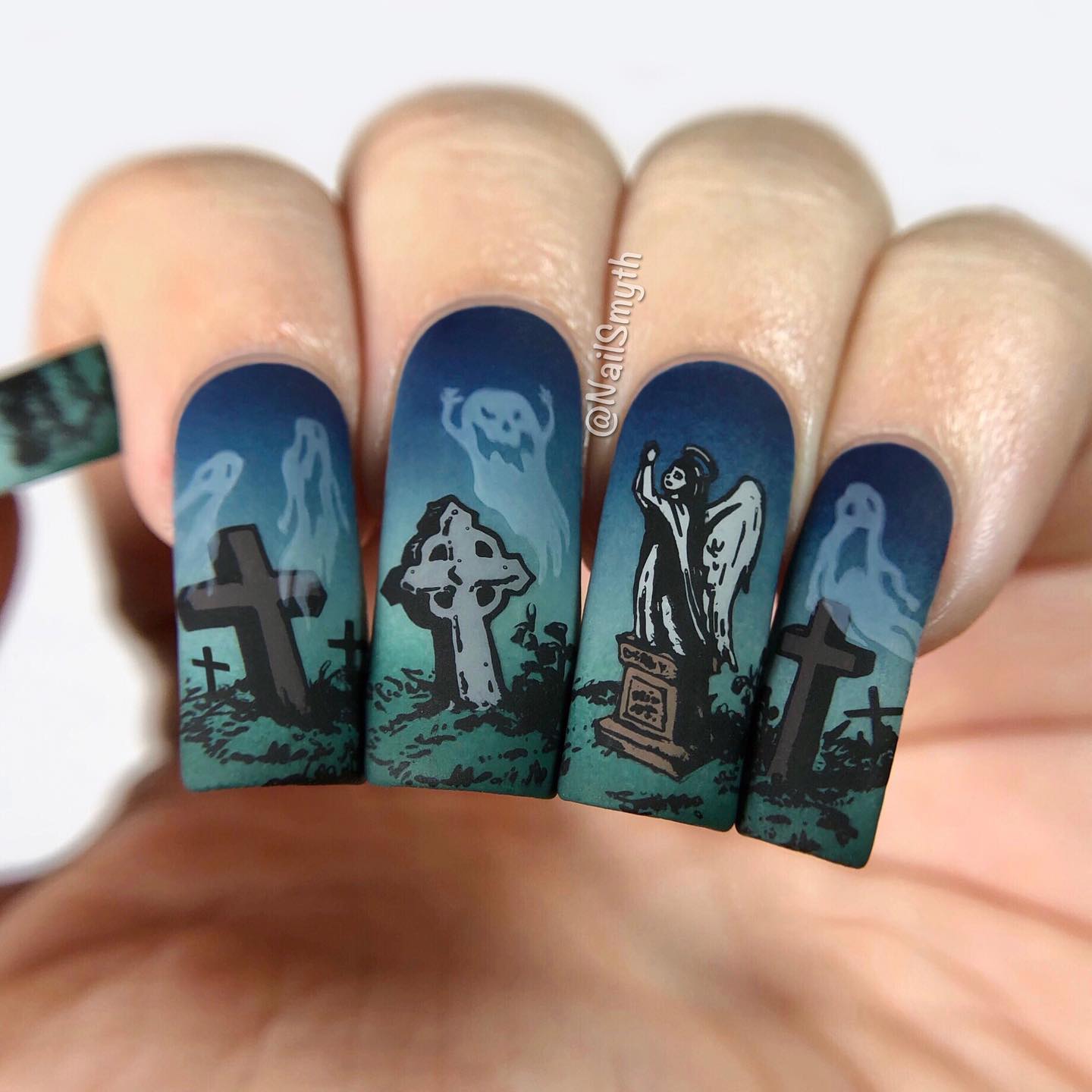 Blue Ombre Graveyard Manicure