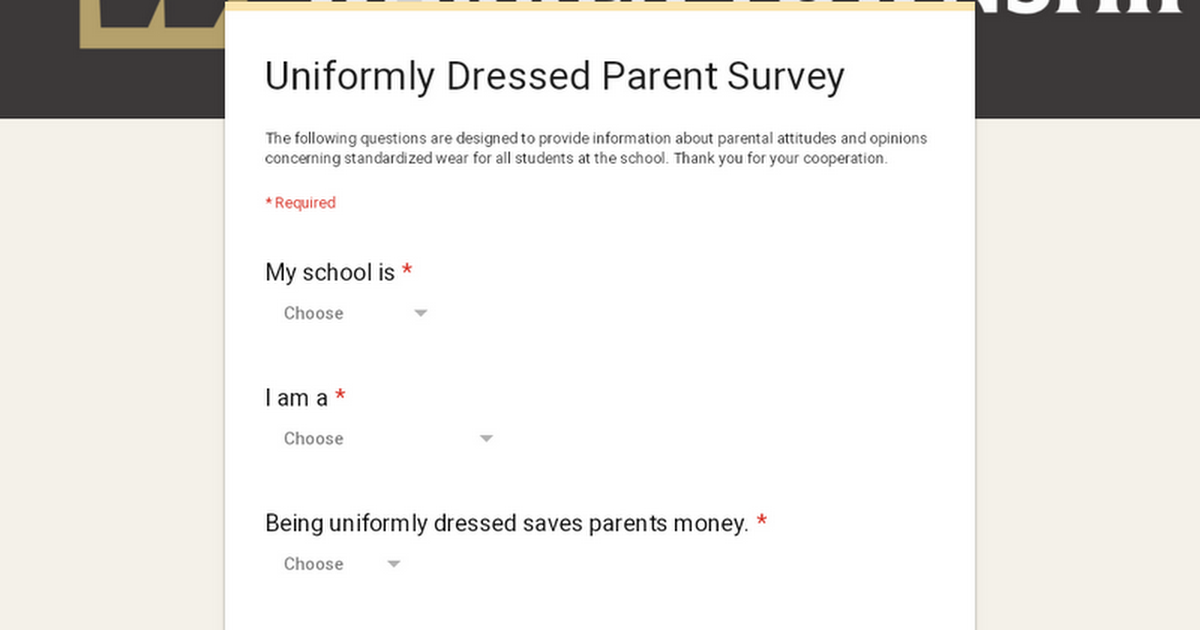 Uniformly Dressed Parent Survey 