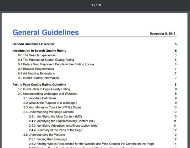 Les 168 pages du Search Quality Raters Guidelines de 2019