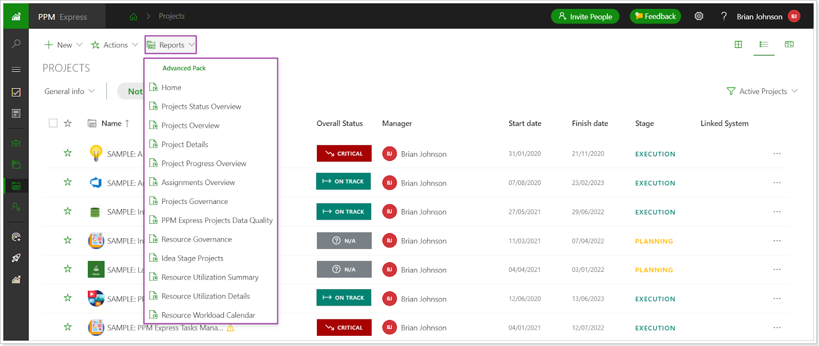 Variety of reports in PPM Express which you can use with Project Desktop 