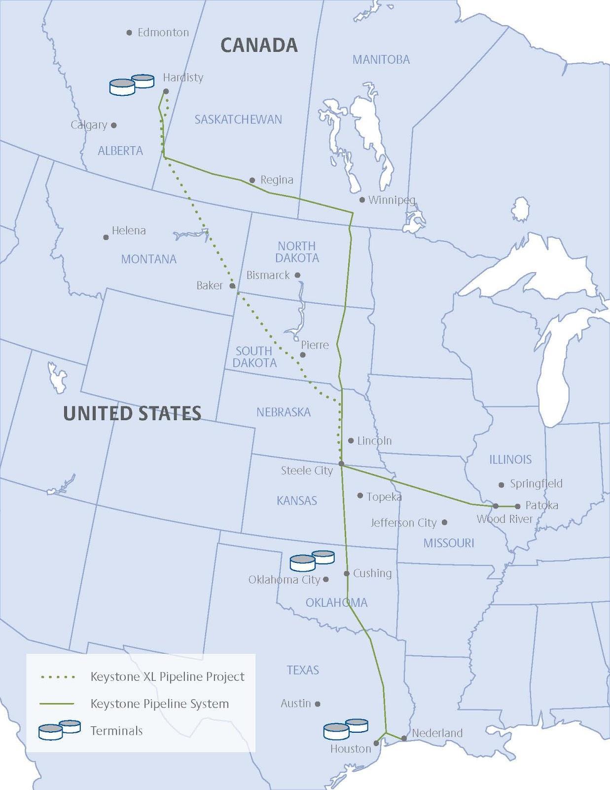 Keystone XL pipeline route map