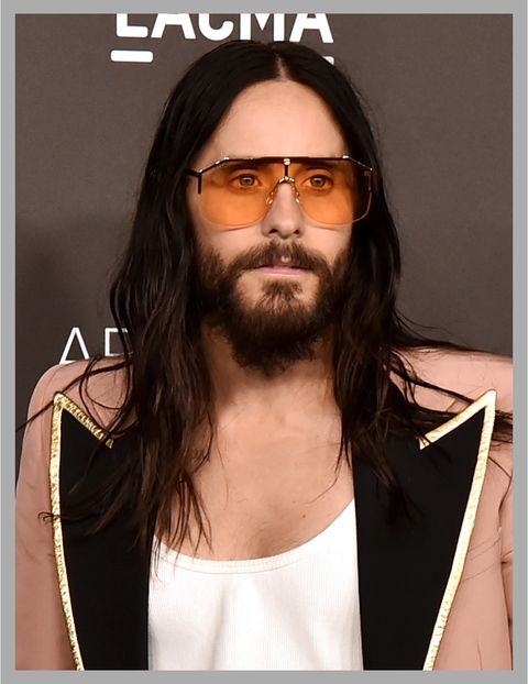 Jared leto shows off his straight hair with the middle part style