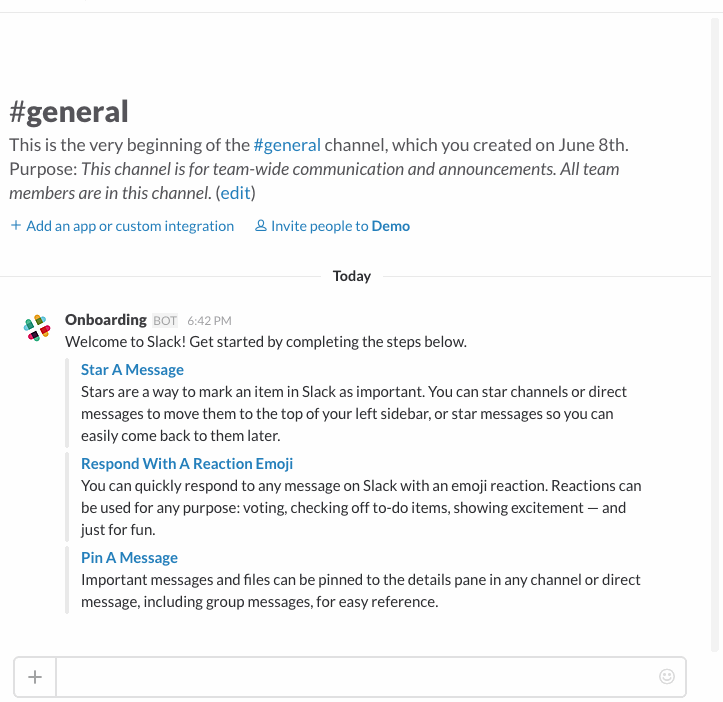 Customer onboarding process, example from Slack