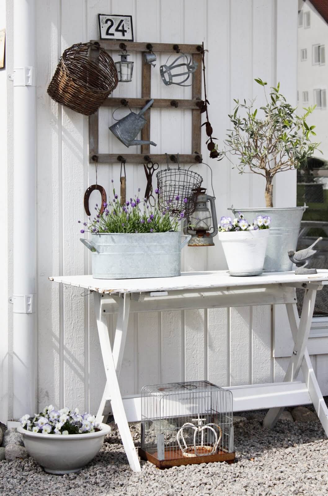 Garden Display Table with Vintage Metal Touches