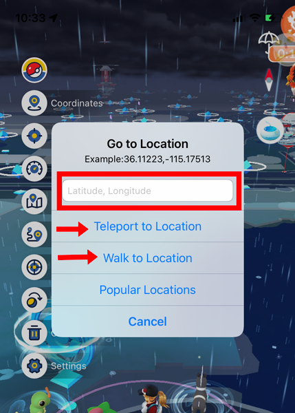  Write Coordinates in Search Bar and Choose Teleport or Walk