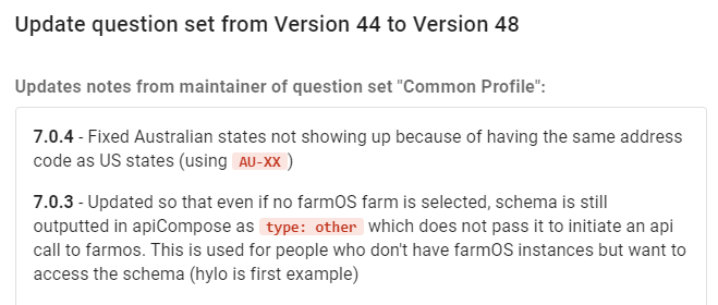Update text from Common Profile Version 44 to Version 48 showing maintainer notes