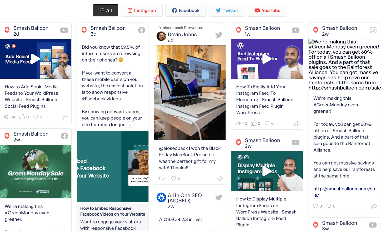 Social wall: All the social media posts are showing in the same place