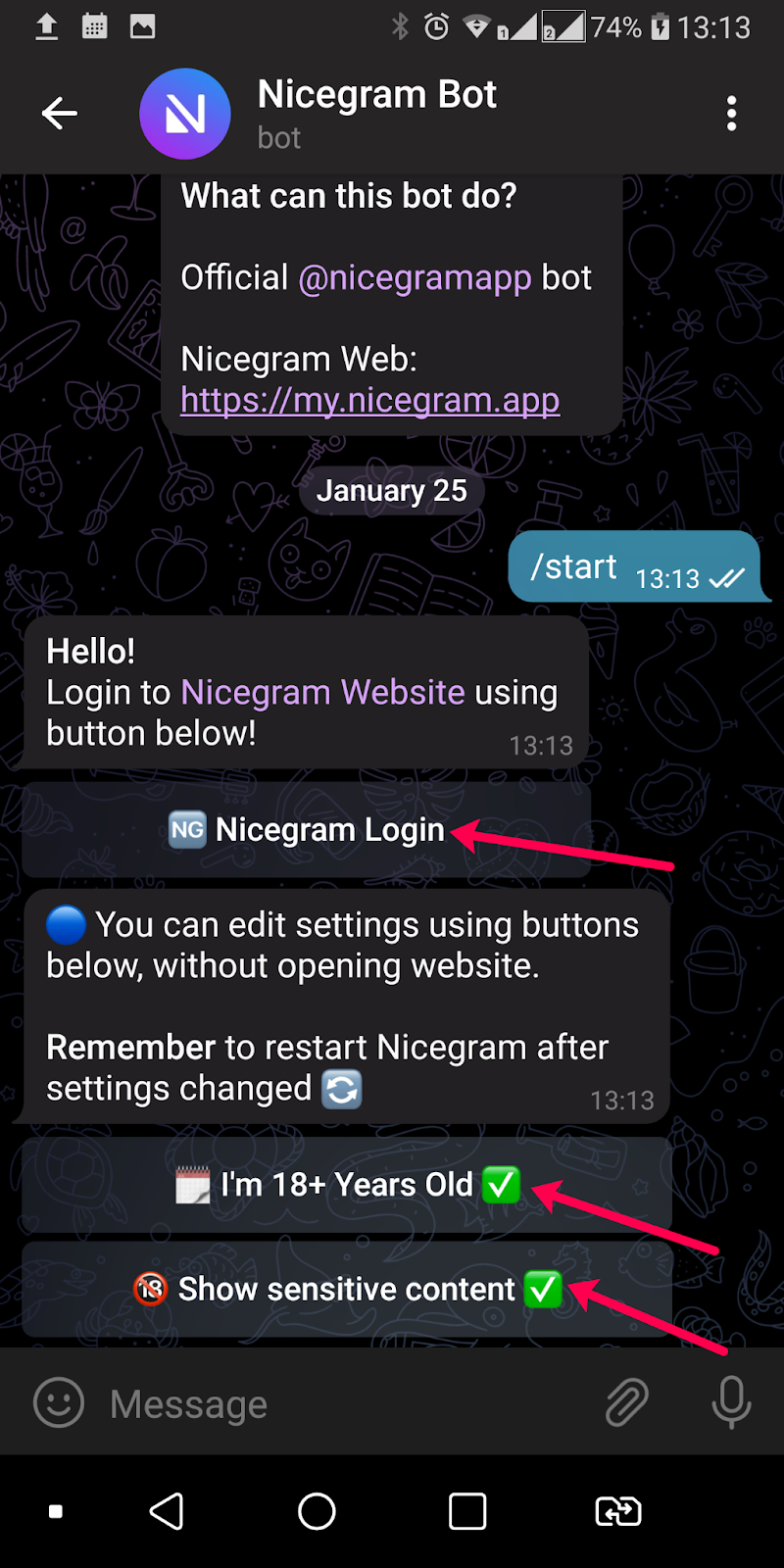 login to Nicegram and select show sensitive content alongside with the age
