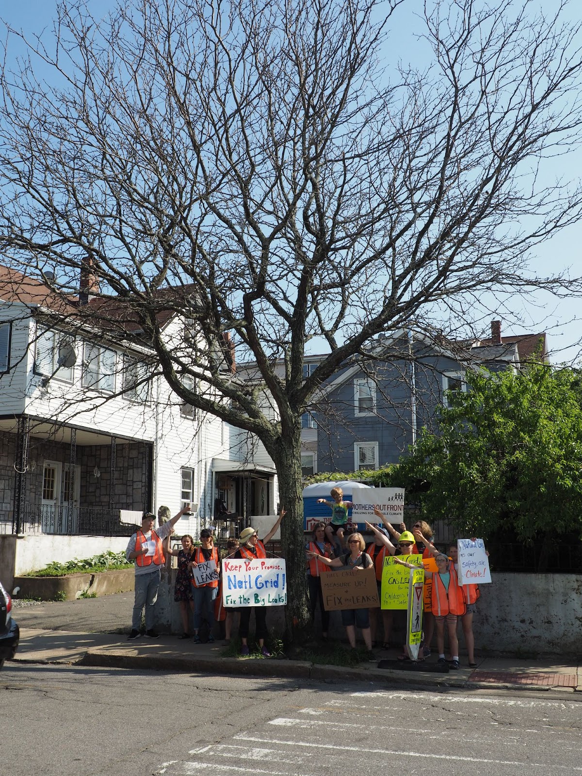 Photo taken in East Somerville, July 2019, calling attention to the 168 identified and unrepaired gas leaks in Somerville.