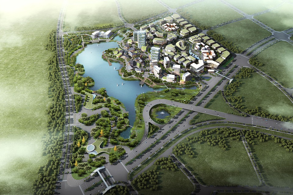 Aerial view of 3d city model