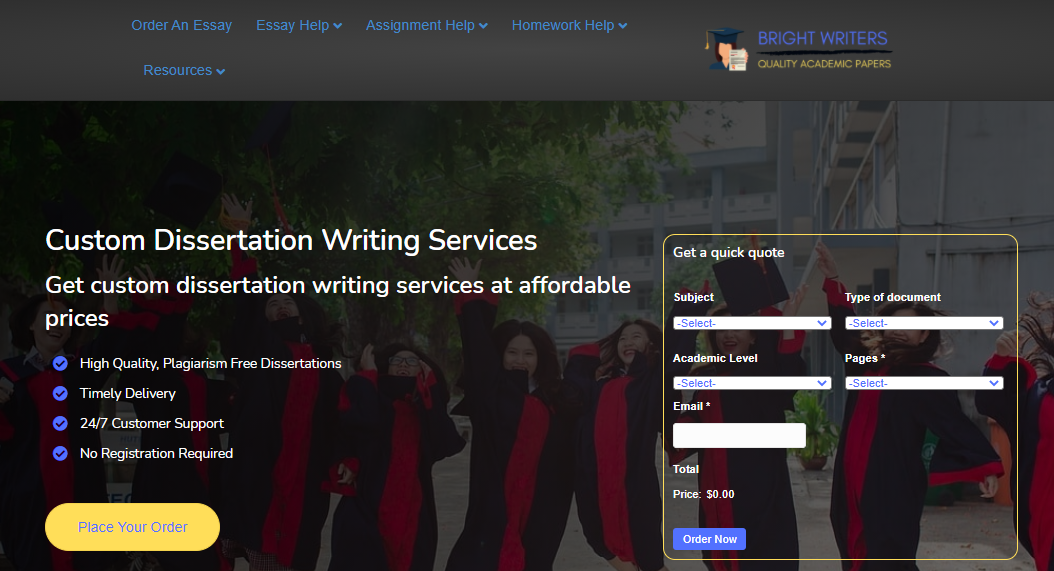 The Bright Writers homepage: best Ph.D. dissertation writing services 