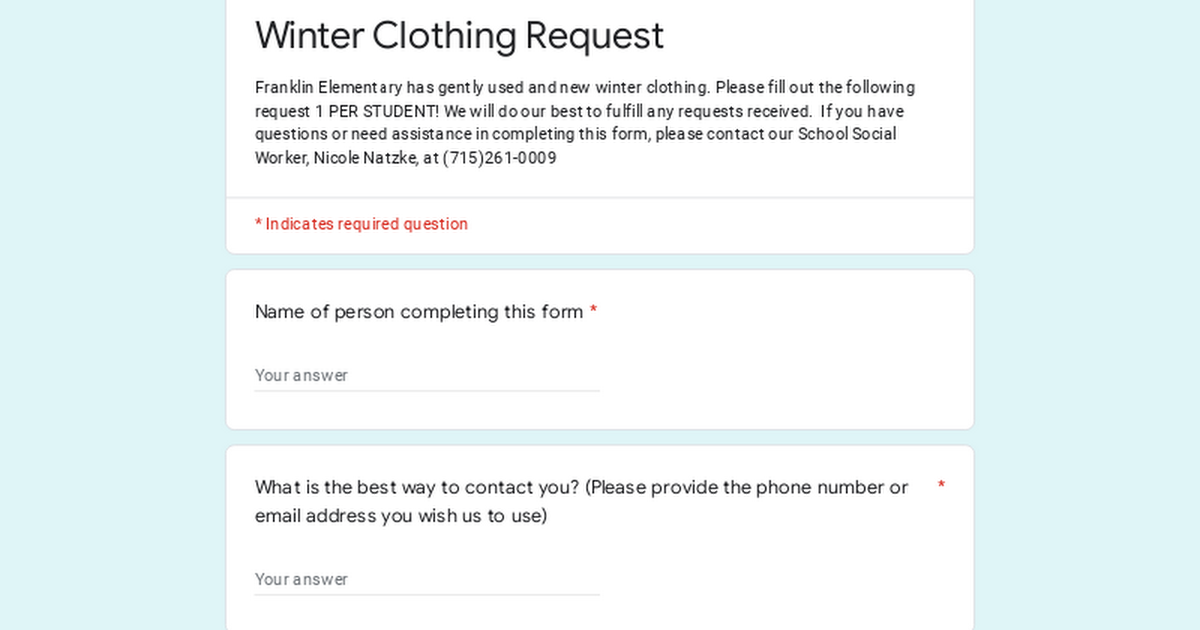 Winter Clothing Request