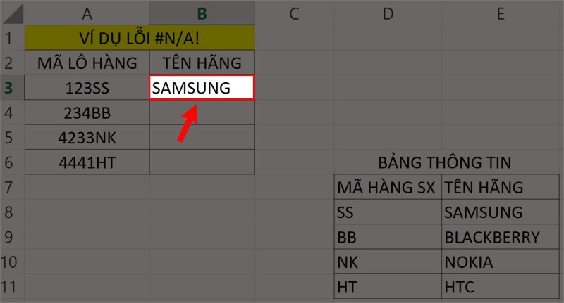 khắc phục lỗi n/a trong excel