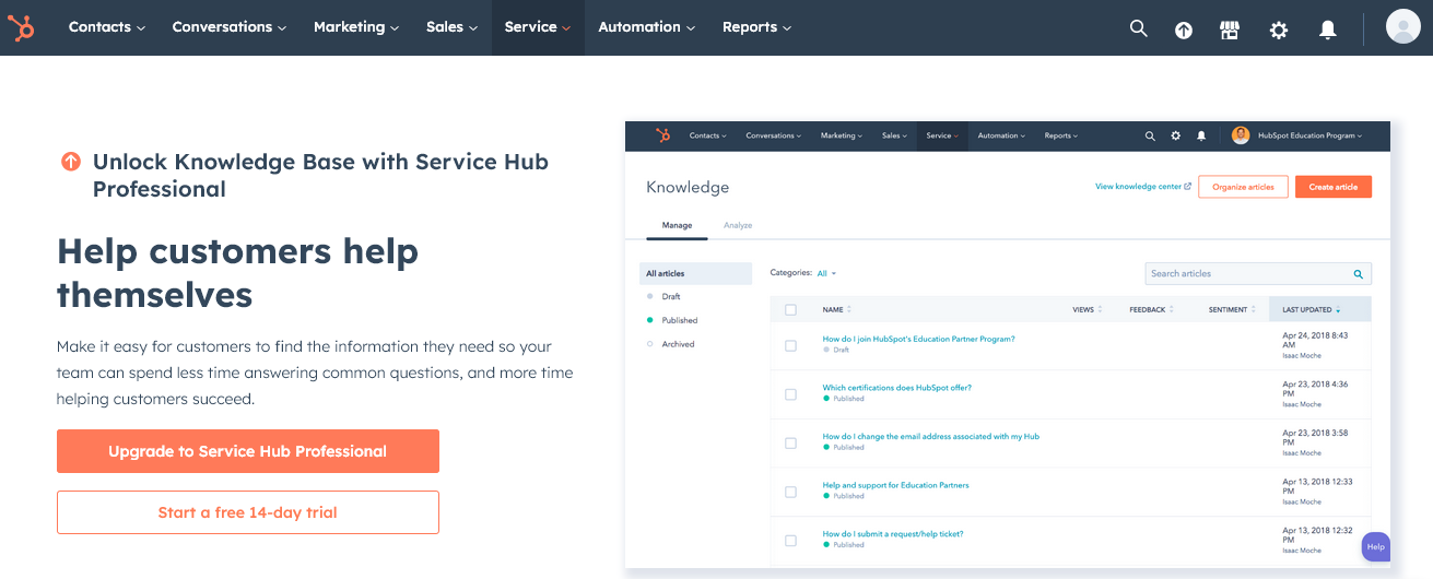 hubspot knowledge management