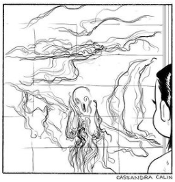 картина из волос на стене в ванной комикс