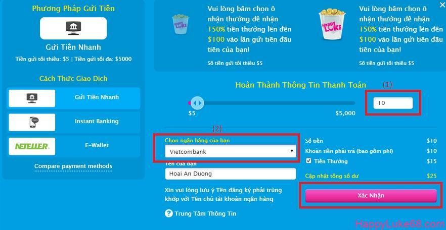 Cách nạp tiền HappyLuke