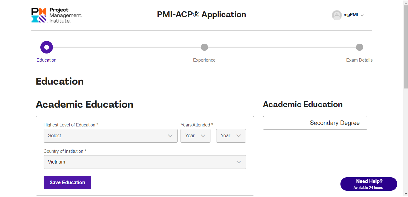 PMI-ACP Application: Education 