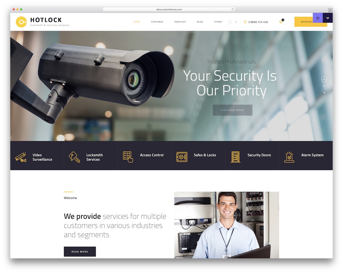 tema de wordpress del servicio de seguridad hotlock