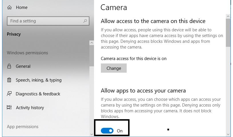 Camera App Not Working in Windows 10