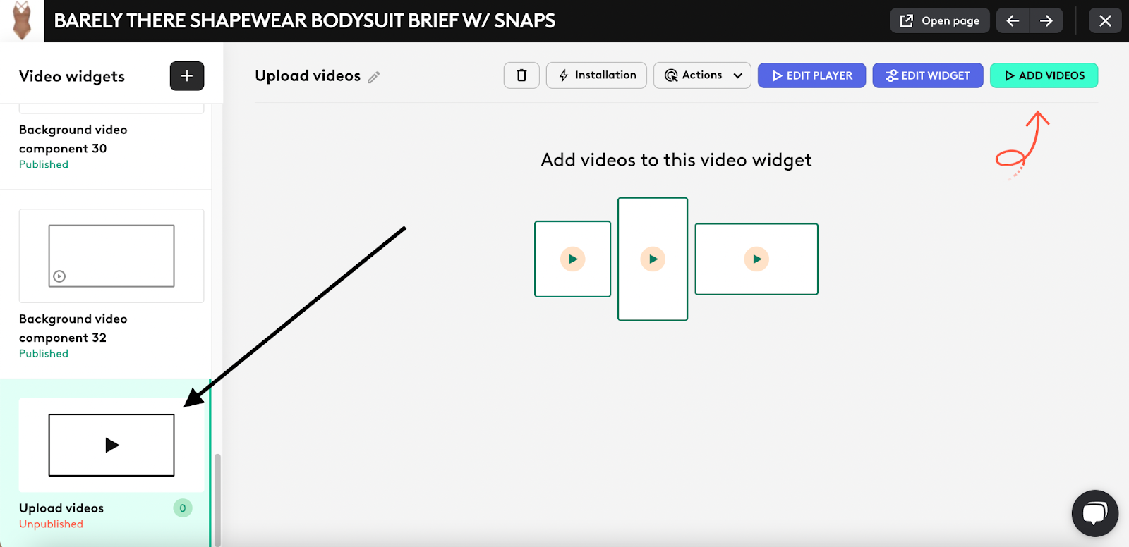 Adding videos to a widget in Videowise