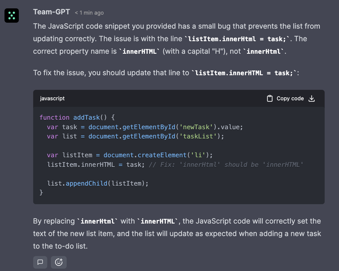 screenshot of prompt for debugging code
