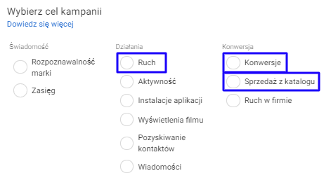 Cele reklamowe dla e-commerce w Facebook Ads (screen)