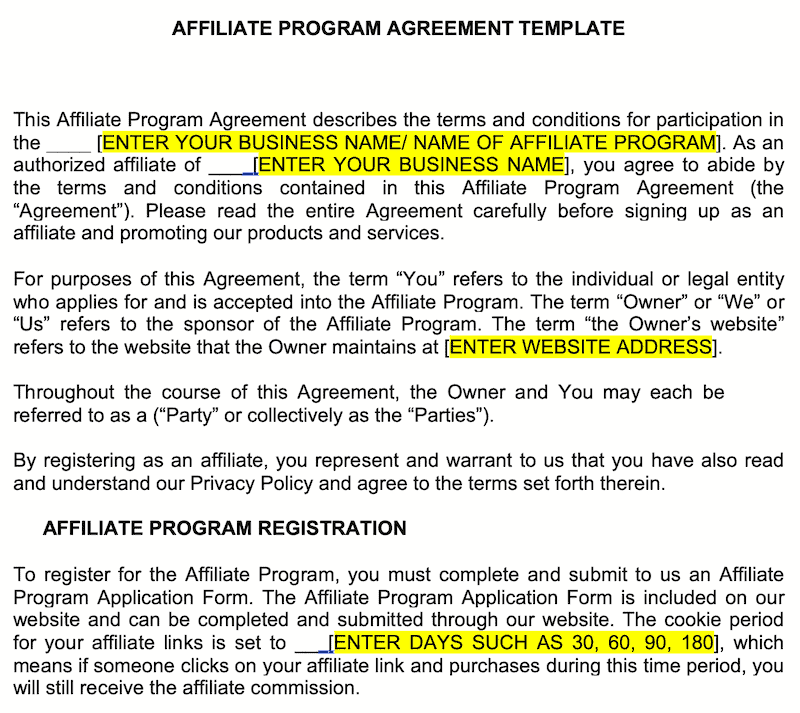 affiliate agreement