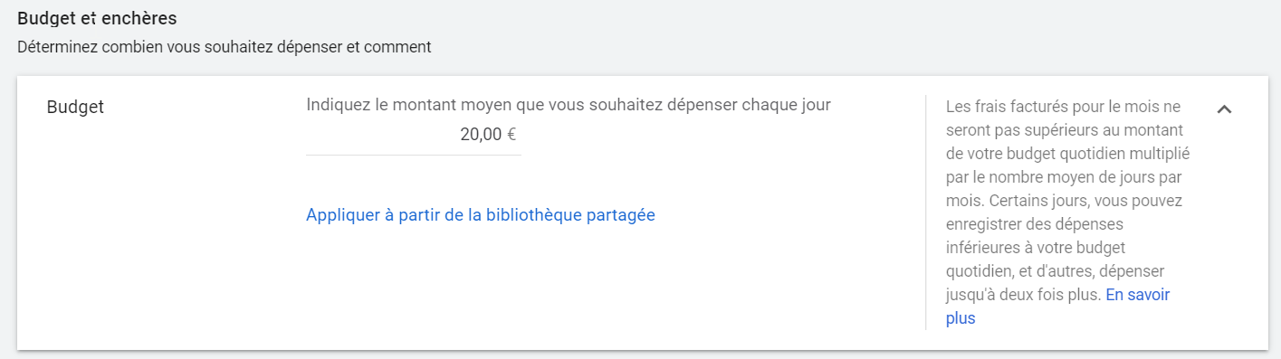 Sélection du Budget