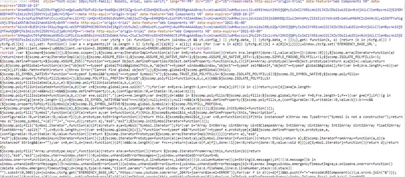 Le code HTML de la page