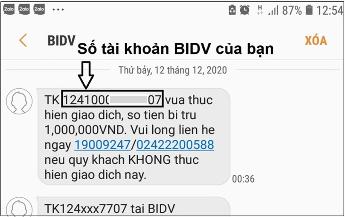 Kiểm tra số tk BIDV bằng tin nhắn SMS