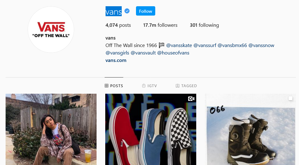 instagram brands Vans