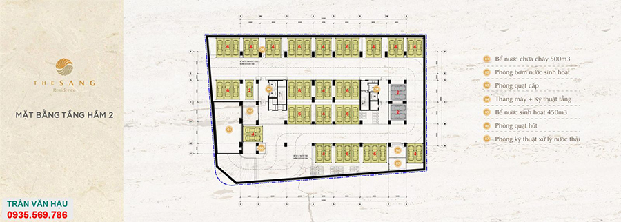 mặt bằng tầng hầm bố trí để xe