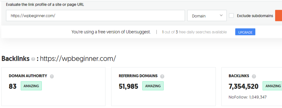 ubersuggest backlink overview tool